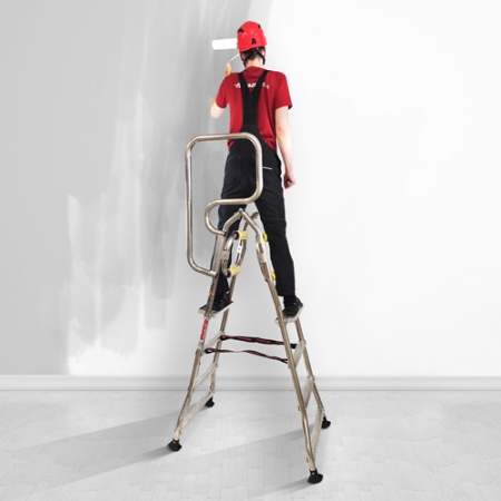 Platforma robocza składana aluminiowa PPP – 4 stopnie, wysokość robocza 2,98 m, stopnie z kraty GRP, z poręczami